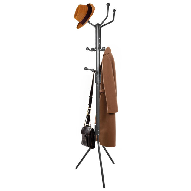 Free Standing Steel Coat Rack - Tubular Tree Stand with Multiple Hanging Hooks