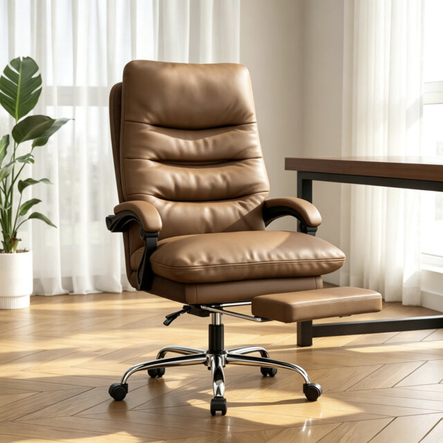 Ergonomic High Back Office Chair with Footrest, Faux Leather Executive Desk Chair
