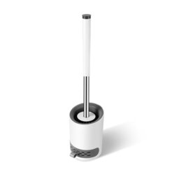 Toilet brush 1 Toilet Brush With Drainage Holder Set, Flex Silicone Anti-Clog Anti-Drip Brush Head, White/Grey Colour With Stainless Steel Handle, 2-P