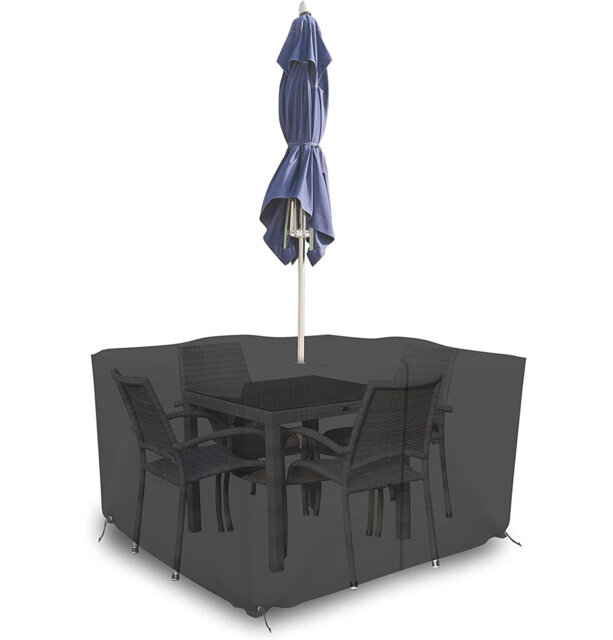High Density Multipurpose Waterproof Outdoor Square Table & Chair Set Cover, Patio Dining Set Cover with Umbrella Hole