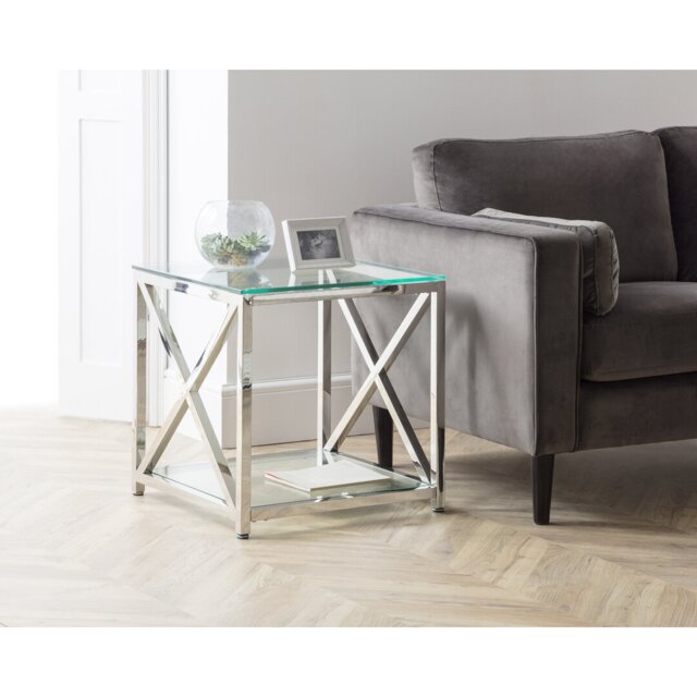 Trueblood Glass Top Floor Shelf End Table