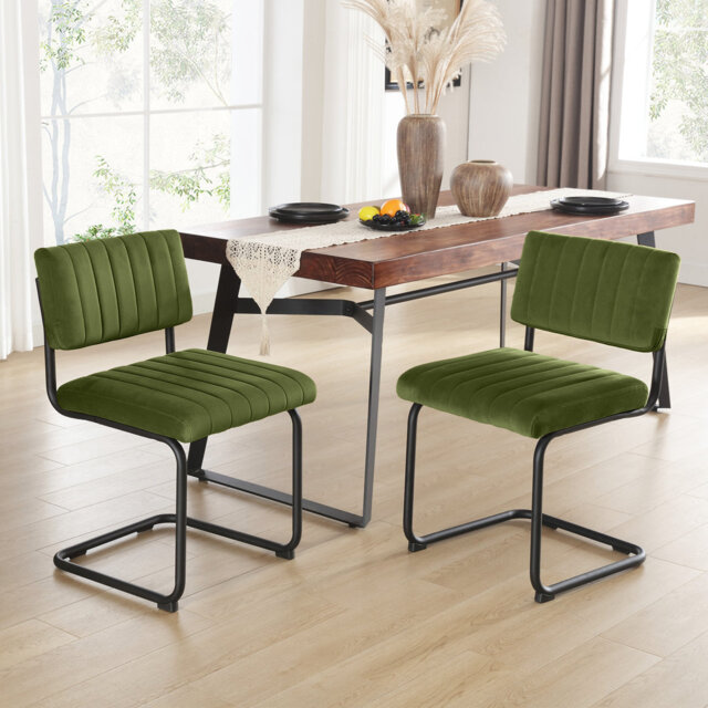 Aveon 49.8cm Channel Tufted Velvet Dining Chairs with Matte Black Cantilever Steel Frame