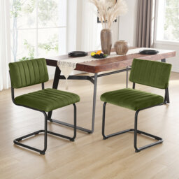 Aveon 49.8cm Channel Tufted Velvet Dining Chairs with Matte Black Cantilever Steel Frame