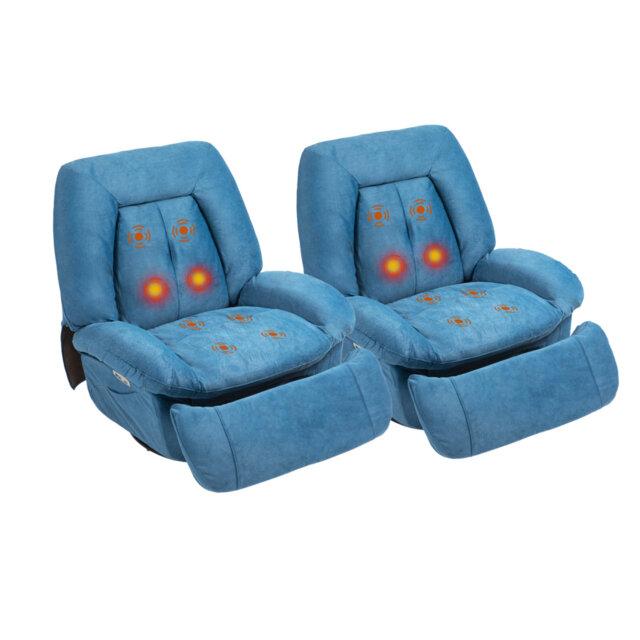 300lbs Electric Massage Swivel Recliner With Heat & Voice Control - Wide Seat Oversized Padded Power Recliner With Lumbar Pillow, Fabric Massaging Cha