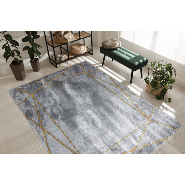 Exclusive glamor rug, stylish, geometric, marble gray / gold