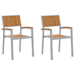 Outdoor Chairs 2 Pcs Stackable Grey Solid Wood Acacia And Metal