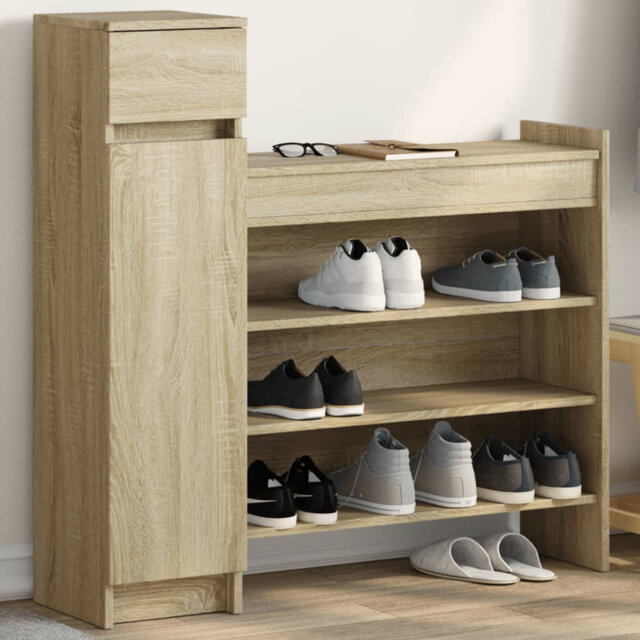 Shoe Cabinet With Shelf 80 X 35.5 X 180 Cm Engineered Wood