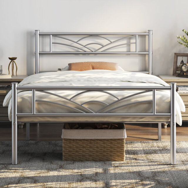 88.5cm Height Metal Bed Frame with Cloud-inspired Design Headboard