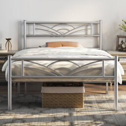 88.5cm Height Metal Bed Frame with Cloud-inspired Design Headboard