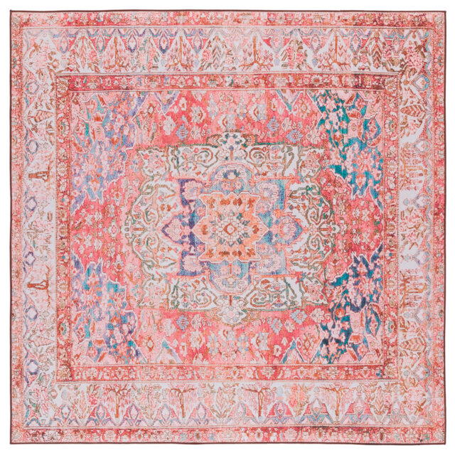 Tucson Oasis Washable Rug Non-Slip Area Rug in Pink & Beige