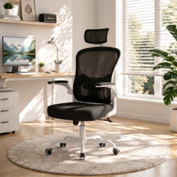 Ergonomic Mesh Office Chair with Adjustable Headrest, Swivel Desk Chair with Flip-Up Arms