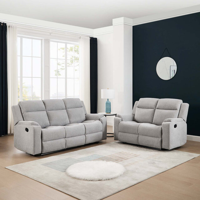 Orka 2+3 Seater Fabric Manual Recliner Living Room Sets Set Blue