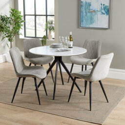 Aspen 5-Piece Casual Dining Set - Large Round Table with 4 Upholstered Diamond Stitch Fabric Chairs