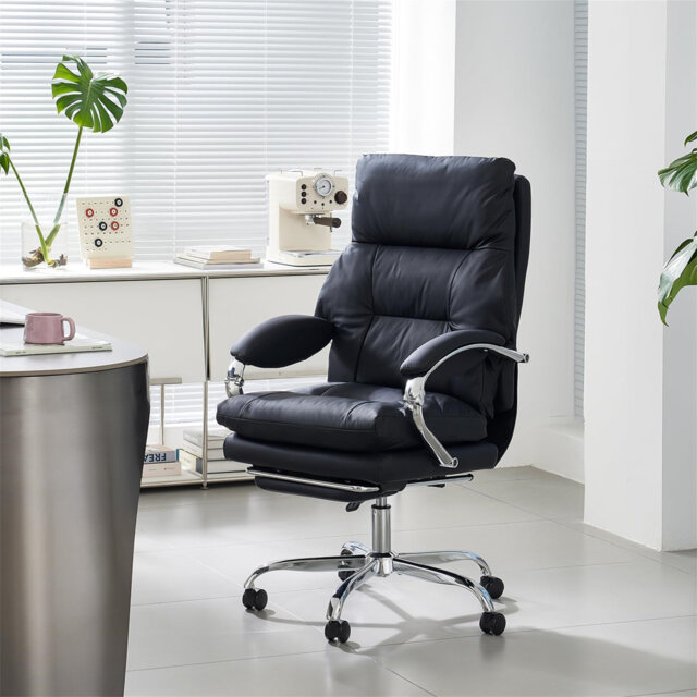 Office Desk Chairs With Foot Rest, Fully Reclining Ergonomic Executive Office Chair With Armrests, High Back Comfy Swivel Computer Chair With Wheels A