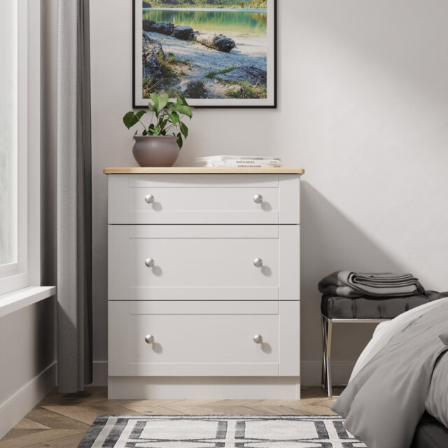 Sussex 3 Drawer Deep Chest in White Ash & Bardolino Oak (Ready Assembled)