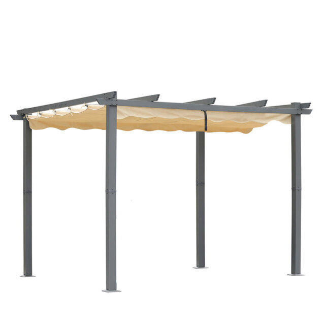 Angel Living 3x3M Aluminum Patio Pergola with Retractable Canopy for Outdoor Garden Grey