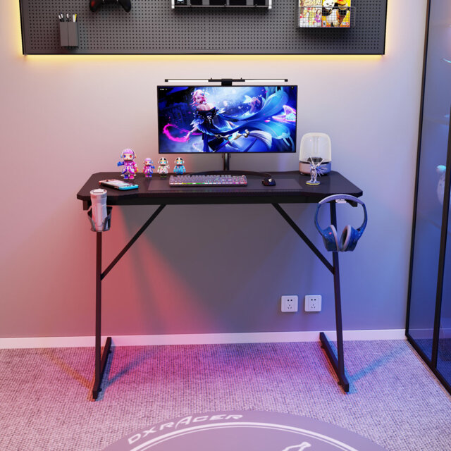 Gaming Desk Carbon Fibre Finish Black Cup Holder, Headphone Hook & Cup Holder