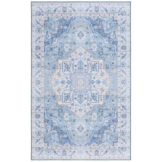 Sandin Oriental Machine Washable Non-Slip Area Rug In Blue