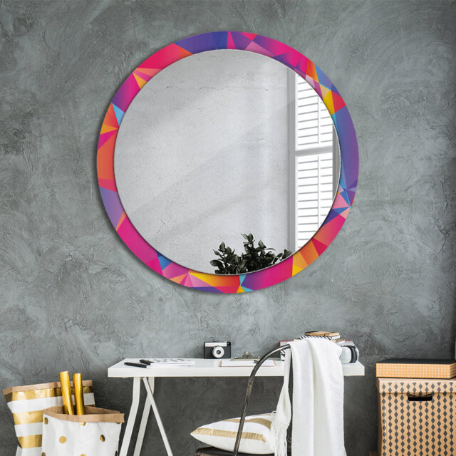 Huldar Round Glass Framed Wall Mounted Accent Mirror in Purple/Pink/Yellow