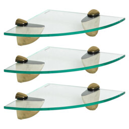 Harbour Housewares - Floating Glass Corner Shelves with Metallic Brackets - Set of 3