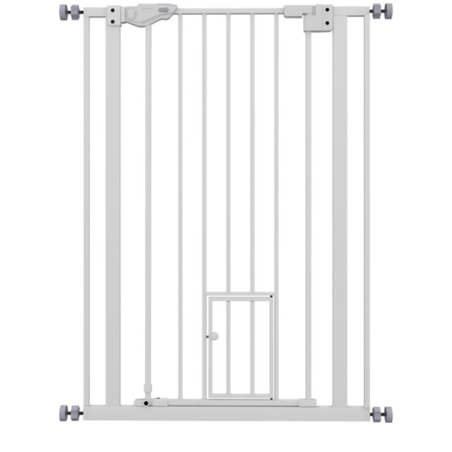 Extra Tall Pet Safety Gate with Cat Door and Auto Close, 74-80cm Wide for Dogs and Cats