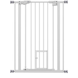 Extra Tall Pet Safety Gate with Cat Door and Auto Close, 74-80cm Wide for Dogs and Cats