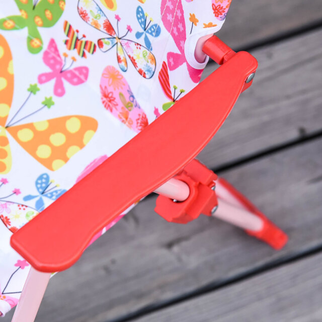 Kids Foldable Garden Patio Set Round Red Table Two Butterfly Print Armchairs Detachable Height Adjustable Sun Parasol For Children Aged 3 To 5