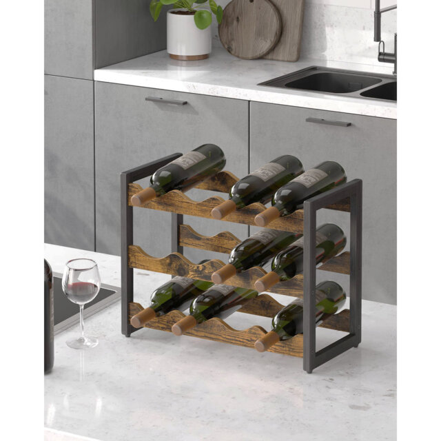 Alminus 12 Bottle Floor Wine Bottle & Glass Rack