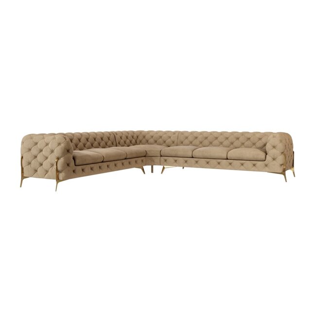 Chesterfield Corner Sofa L-Shape  with Gold Metal Legs