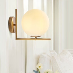 Barnesbury 1-Light Armed Sconce, Frosted White Glass Globe & Brass Wall Sconce