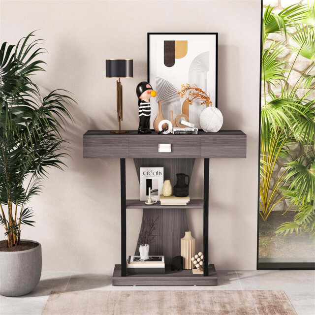Rustic T Shape Console Table with Storage Drawer, Entryway Furniture