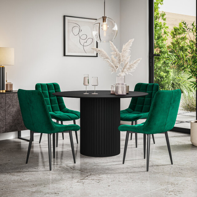 Arlo Walnut Table Top W Walnut Legs + Nova Velvet Dining Chair Beige Set Of 6