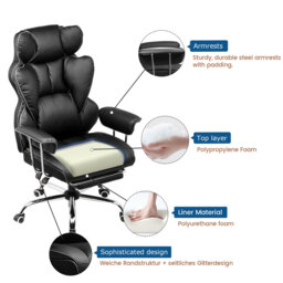 Millton Office Chair, Executive desk Chair Ergonomic High Back PU Leather Reclining Computer Chairs with Footrest Height Adjustable 360° Swivel Gaming