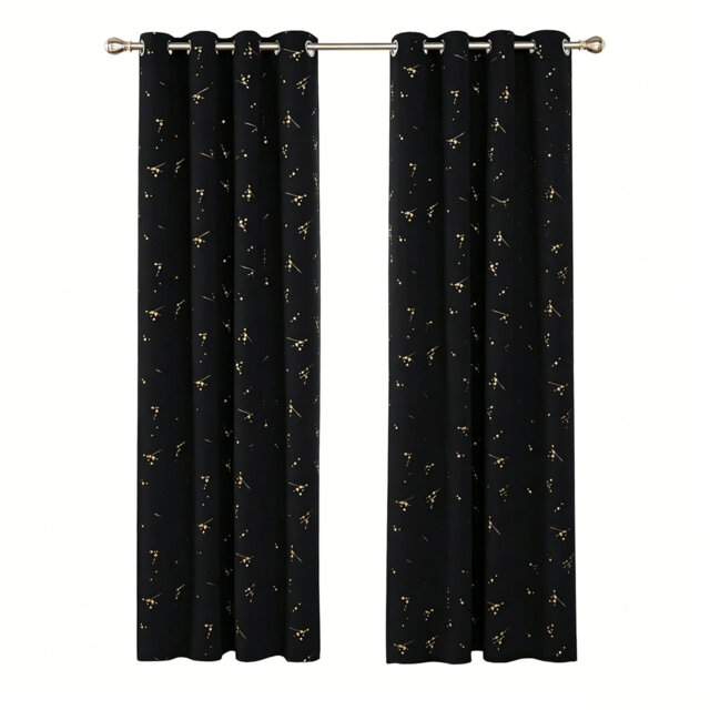 Luxury Blackout Curtains - Gold Constellation Print, Thermal & Noise Reducing 132x213 cm , 2 Panels