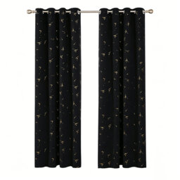 Luxury Blackout Curtains - Gold Constellation Print, Thermal & Noise Reducing 132x213 cm , 2 Panels