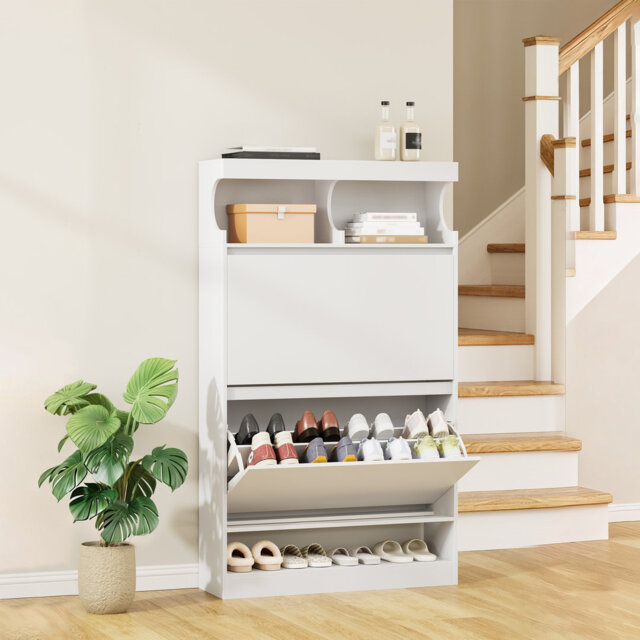 Shoe Storage Cabinet, Wooden Shoe Cabinet, Open Compartment, Adjustable Divider, Large Capacity Shoes Cupboards for Hallway, Wardrobe, 2 Flaps (80 W c