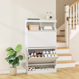 Shoe Storage Cabinet, Wooden Shoe Cabinet, Open Compartment, Adjustable Divider, Large Capacity Shoes Cupboards for Hallway, Wardrobe, 2 Flaps (80 W c