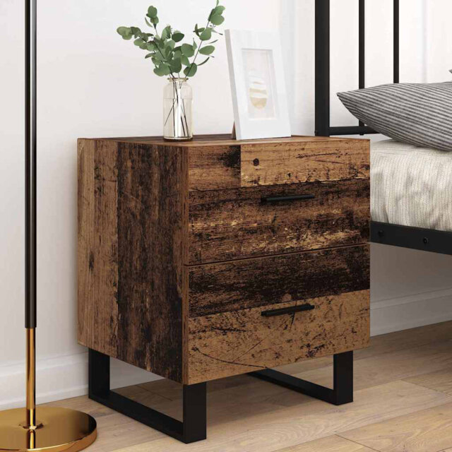 Bedside Cabinet 2 Pcs Old Wood And Black 40 X 35 X 47.5 Cm