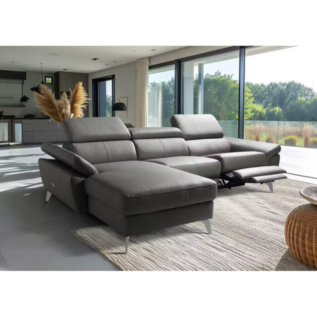 Milton Keynes Italian Leather Electric Reclining Corner Sofa with Adjustable Headrests and Adjustable Armrests