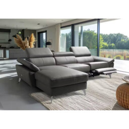 Milton Keynes Italian Leather Electric Reclining Corner Sofa with Adjustable Headrests and Adjustable Armrests