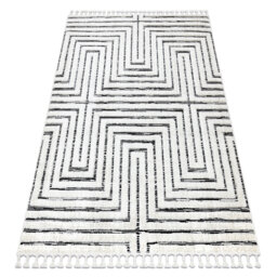 Labyrinth Rug in Greek White / Anthracite Fringe Berber Moroccan Shaggy