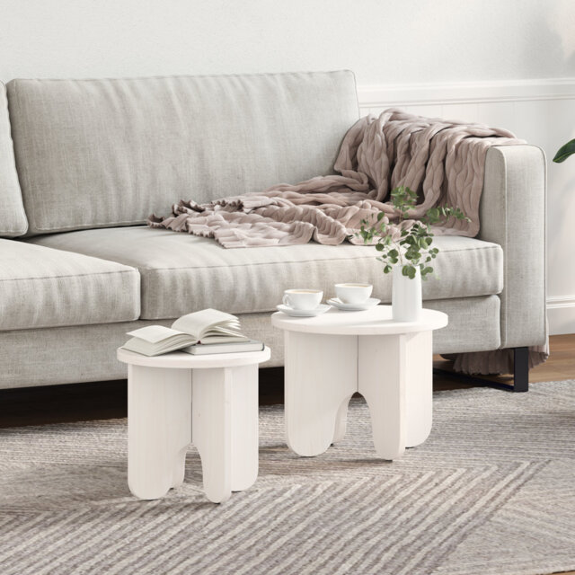 Coffee Table Solid Pine wood Round Modern Living Room Low Indoor