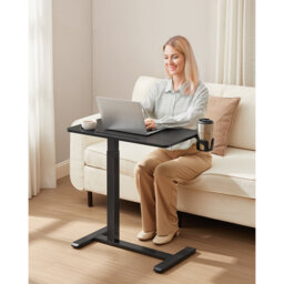 Side Table, Overbed Table With Wheels, Small Standing Desk, 80 X 45 Cm Tabletop, Adjustable Height, 2 Cup Holders