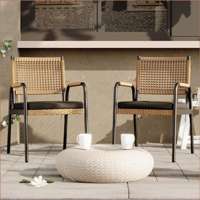 Patio Wicker Chairs Set of 2, Balcony Rattan Seats with Metal Frame, Bistro Chairs Set of 2 for Outdoor, Lawn, Deck, Porch, Balcony, Backyard and Gard