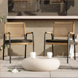 Patio Wicker Chairs Set of 2, Balcony Rattan Seats with Metal Frame, Bistro Chairs Set of 2 for Outdoor, Lawn, Deck, Porch, Balcony, Backyard and Gard