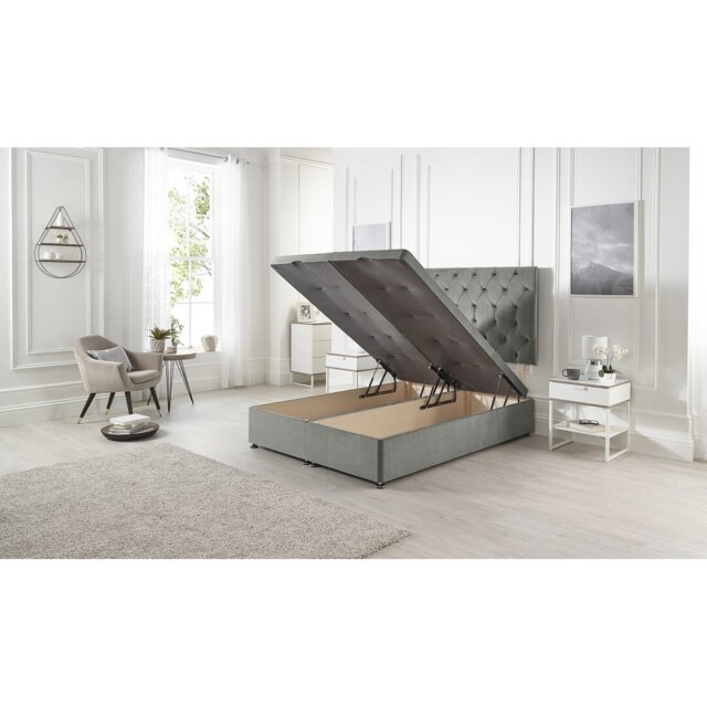 Orchid Ottoman Divan Storage Bed Base with Upholstered Headboard Tweed Fabric