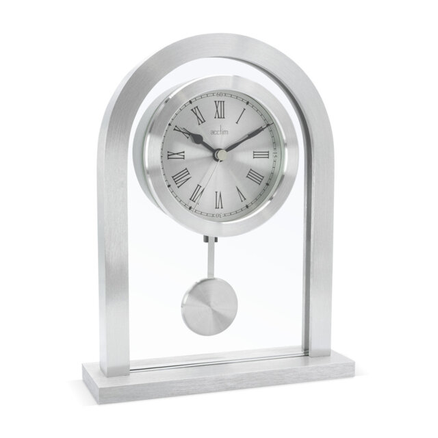 Acctim Bathgate Pendulum Mantel Clock Quartz Brushed Metal & Glass Floating Effect Energy Efficient Silver