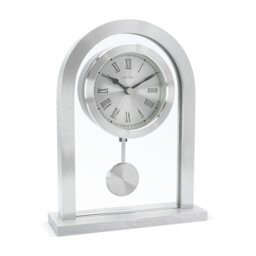 Acctim Bathgate Pendulum Mantel Clock Quartz Brushed Metal & Glass Floating Effect Energy Efficient Silver