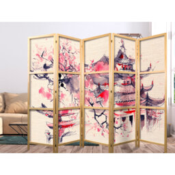 225cm W x 1710cm H 5 - Panel Solid Wood Folding Room Divider