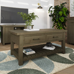 Almerton 2 Drawer Storage Coffee Table With Open Shelf – Solid Reclaimed Natural Pine